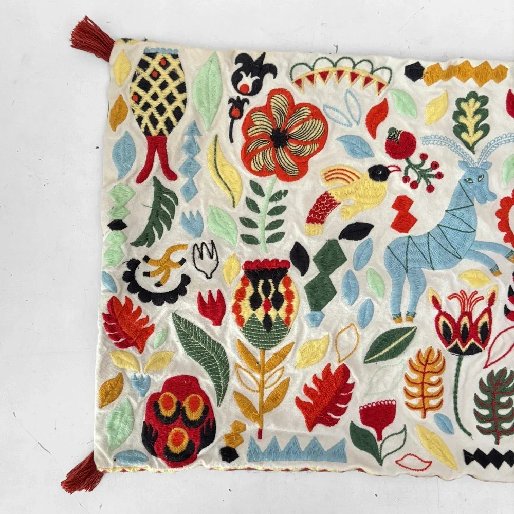 Ikea Rodarv Crewel Embroidered Folk Art Pillow Cover Tassel Boho